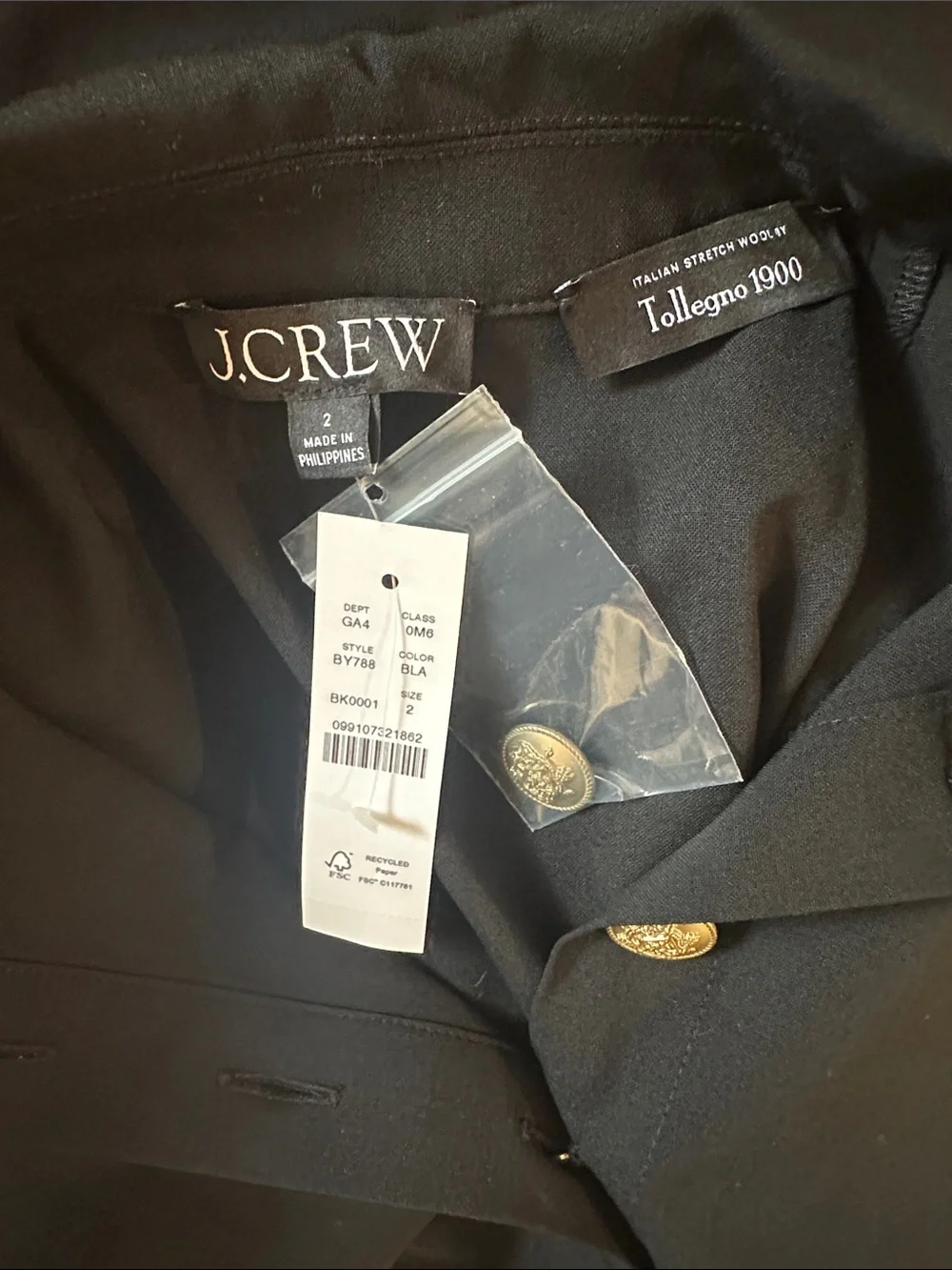 NWT J. CREW Collared Sheath Dress in Black Bi-Stretch Wool Blend